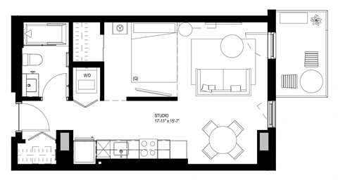Floor plan for studio, 1 bath, 460 sqft